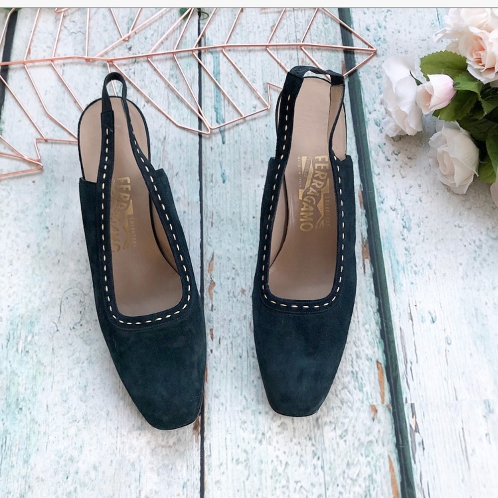 Salvatore Ferragamo Black Suede Heels